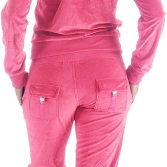 Versatile Women's Sweatsuit Set - Soft Velour Outfit with Pockets & Zipper - Picture 3 of 5
